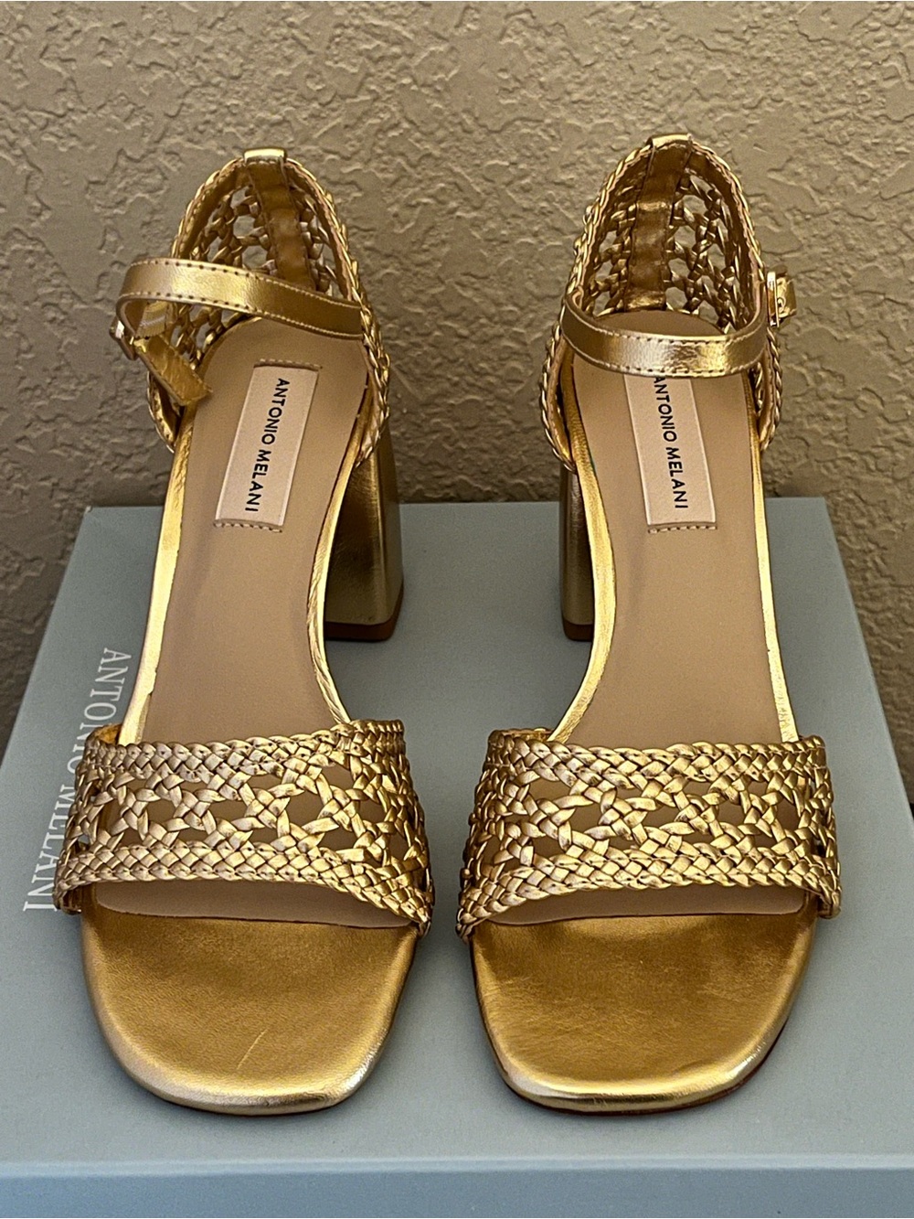 Antonio Melani Women’s Gretel Gold Color Woven Design Heels Size-7.5M